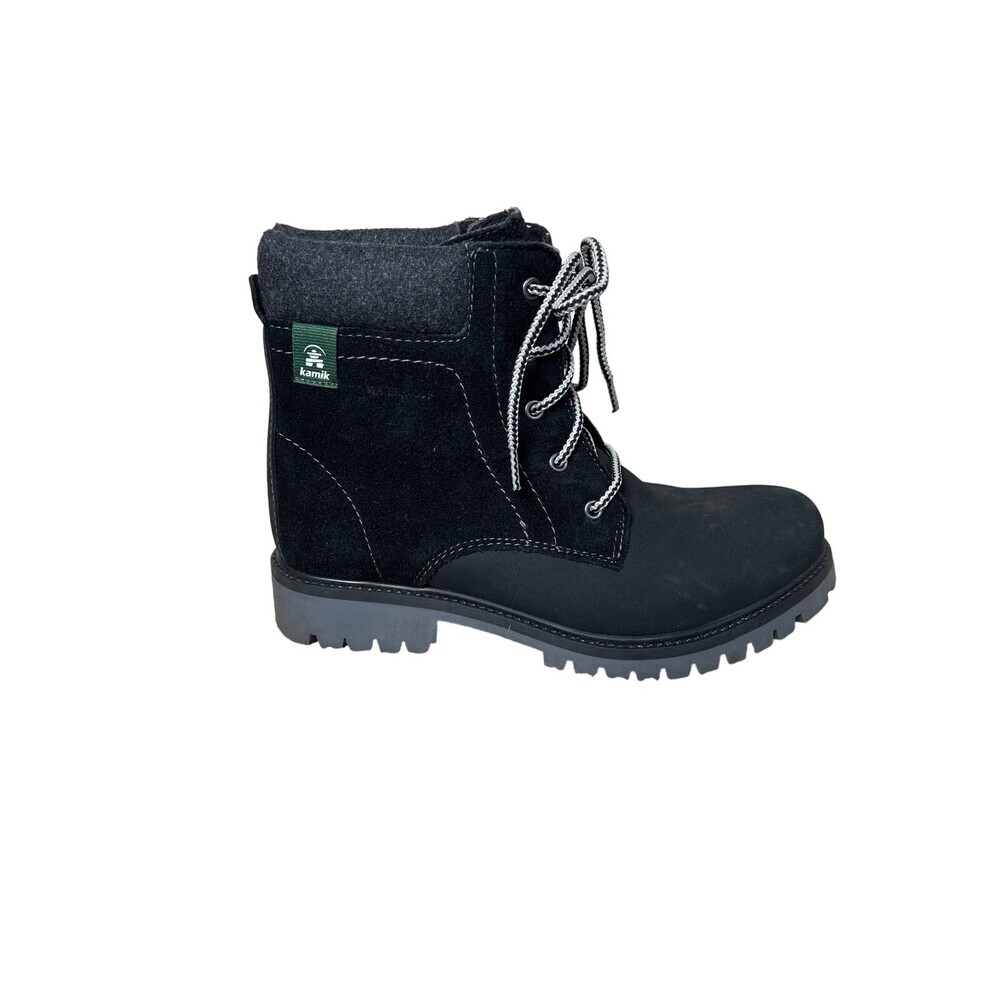 KAMIK black TAKODA WINTER BOOTS SIZE 5 black lace up suede fleece ankle